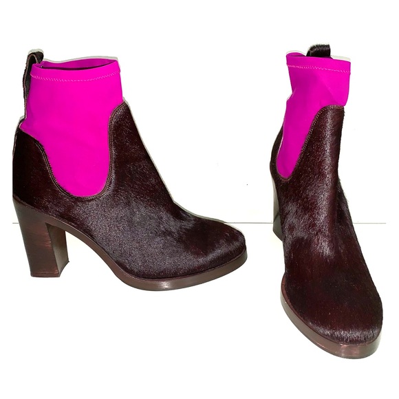 Acne Oxblood Calf hair and Fuchsia Bootie Heels - Picture 1 of 4